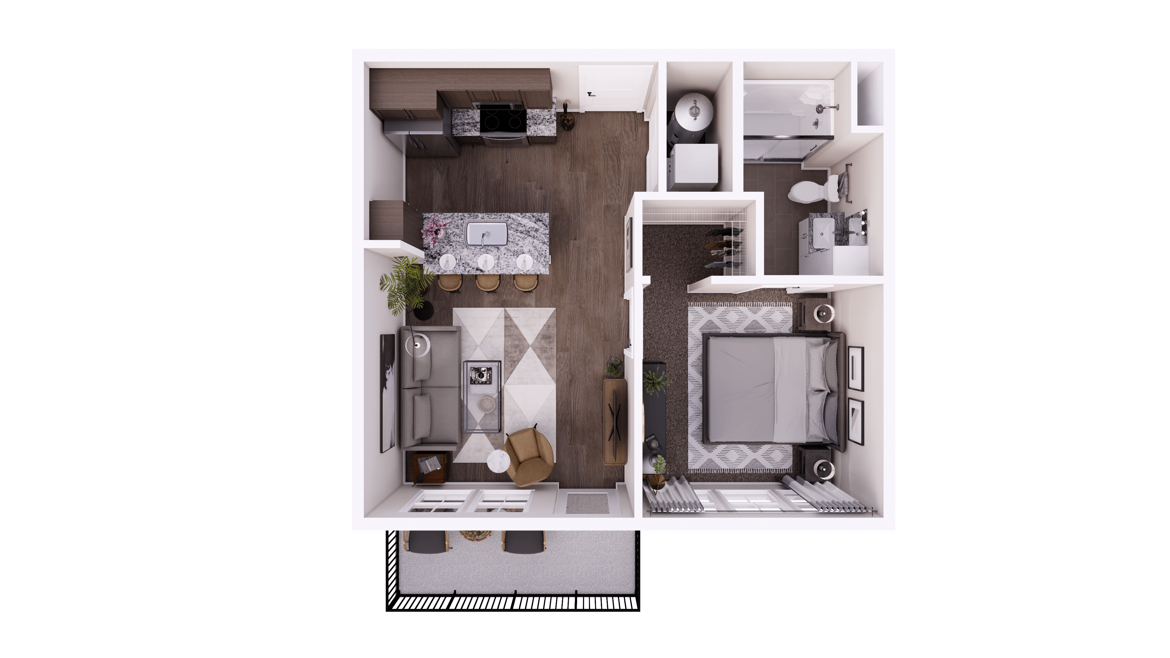 Floor plan for 1 bed, 1 bath, 566 sqft